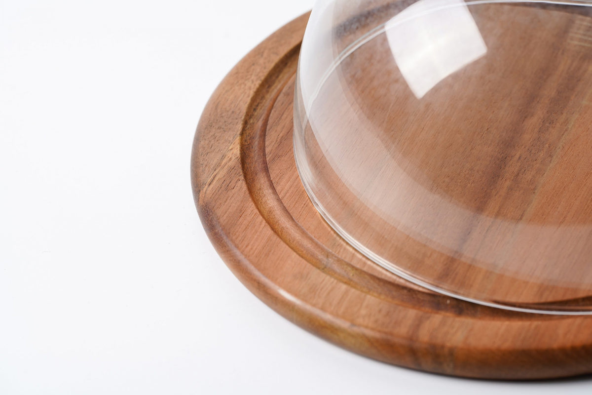Gienna Acacia Cake Plate With Glass Dome